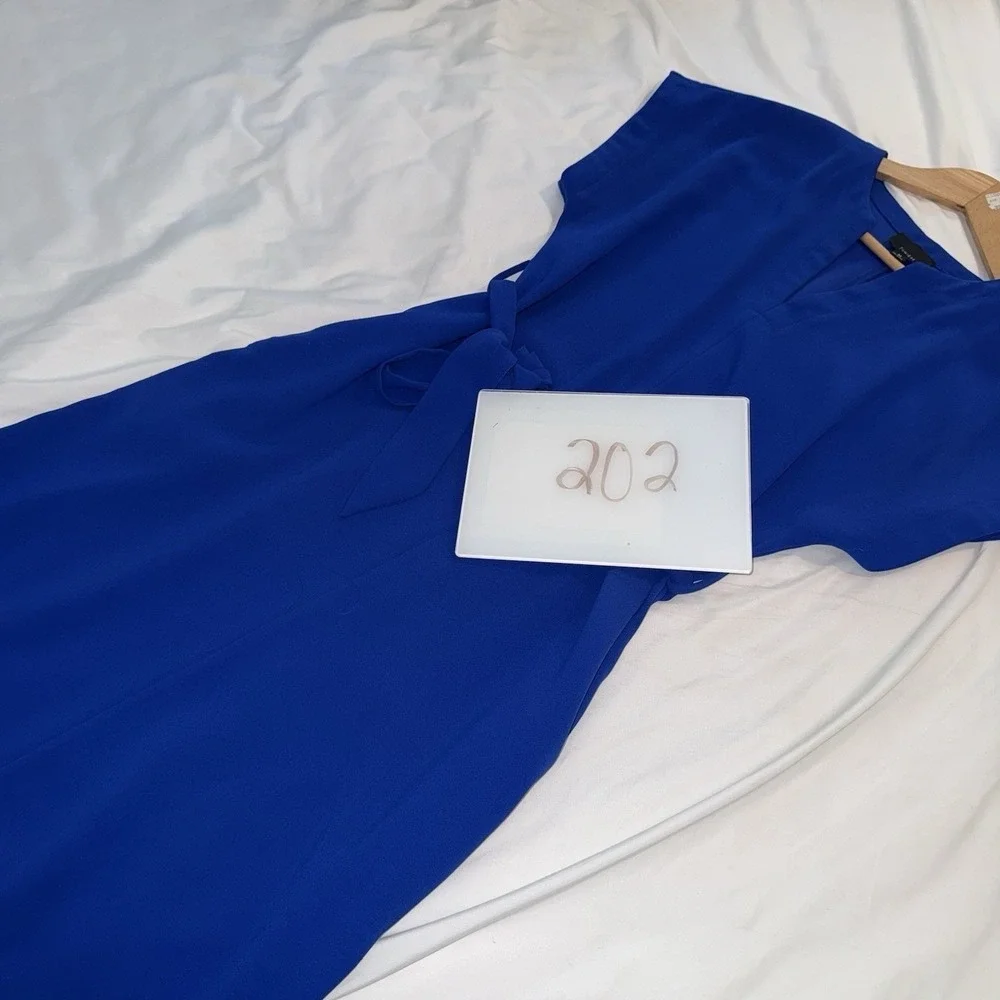 Lumiere Royal Blue Tie Waist Split V-Neck Shift Dress RD30430 Womens Medium
